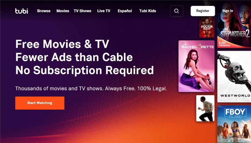 tubitv.com homepage screenshot